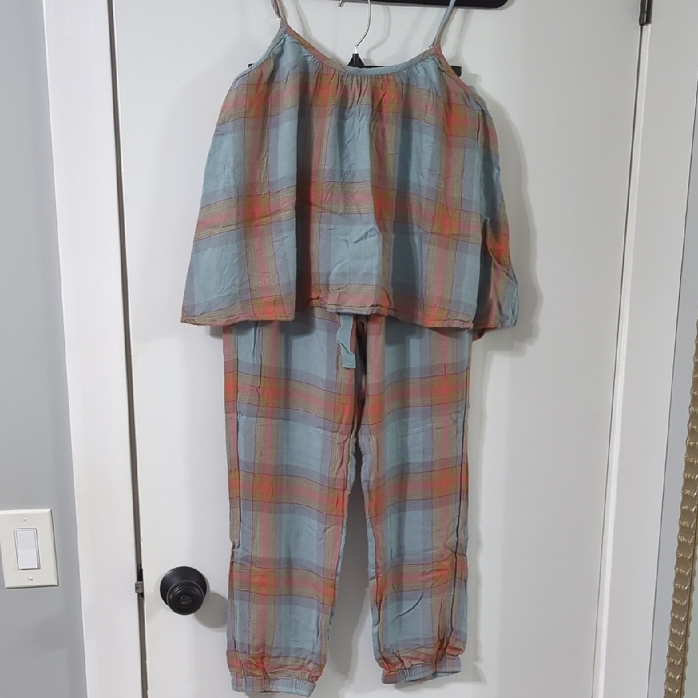 Cloth & Stone Plaid Pajama Set - Blue and Orange